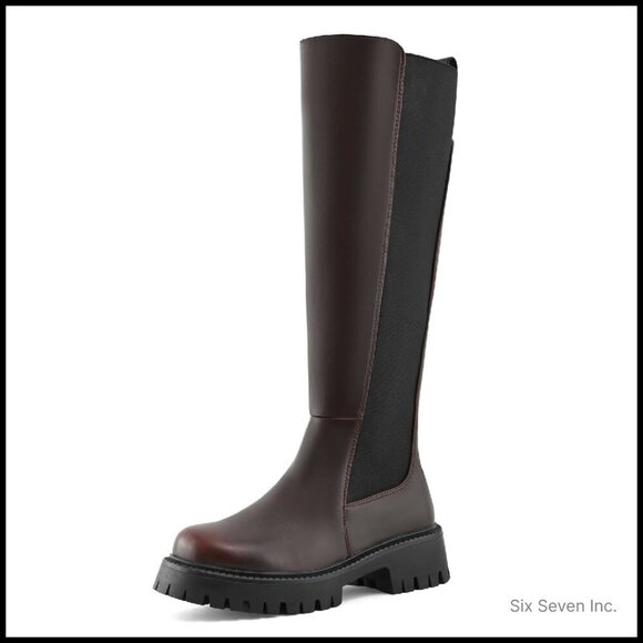 Shoes - Knee High Platform Boots Stretch Lug Sole Riding Boots Round Toe Zipper